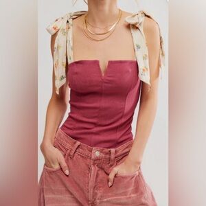 Free People intimately Burgundy bodysuit with Floral Straps